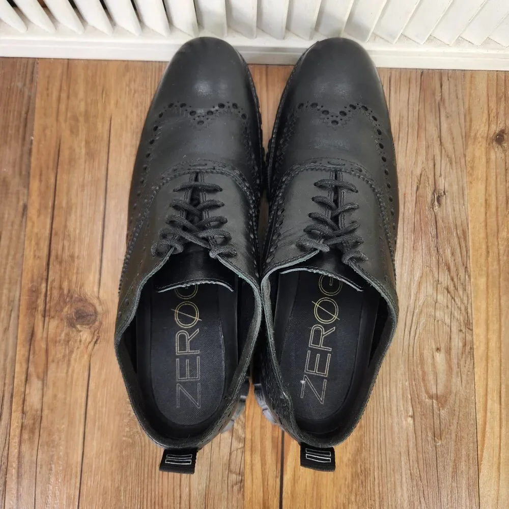Cole Haan Zerogrand Wingtip Oxfords Mens 9 Black Leather Laser Cut Brogue C23738